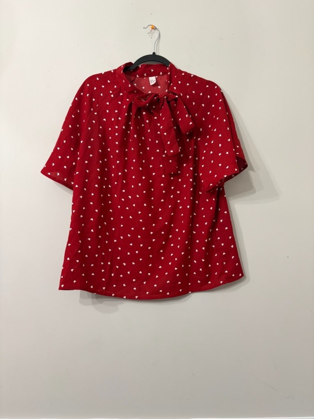 H&M Red Tie-Neck Heart Print Blouse